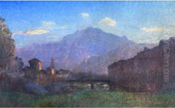 Grenoble Depuis L""ile Verte Au Crepuscule - view 1