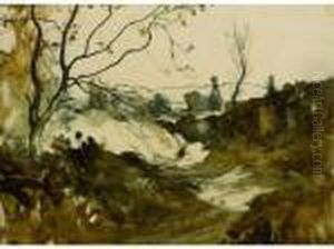 Paysage Aux Deux Arbres. by Francois Auguste Ravier