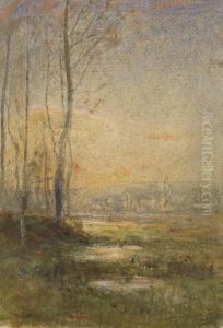 Paysage Marecageux Au Crepuscule by Francois Auguste Ravier