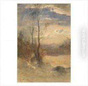Coucher De Soleil En Hiver by Francois Auguste Ravier