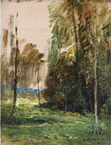 :effet De Soleil A Travers Les Arbres Huile Surpapier Contrecolle Sur Carton by Francois Auguste Ravier