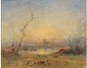 L'etang Au Soleil Couchant by Francois Auguste Ravier