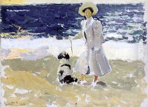 Lady and Dog on the Beach, 1906 by Joaquin Sorolla Y Bastida
