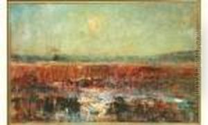 "coucher De Soleil Sur L'etang De Lever". by Francois Auguste Ravier
