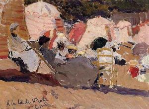 The Beach at Biarritz by Joaquin Sorolla Y Bastida