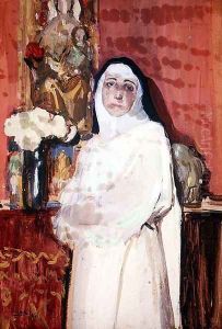 Nun in an interior by Joaquin Sorolla Y Bastida