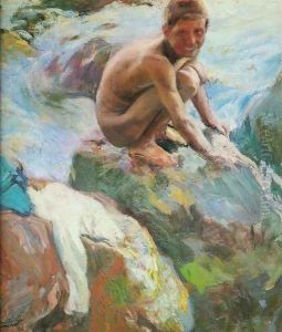 Children on a rock by Joaquin Sorolla Y Bastida