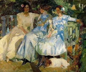 My wife and my daughters in the garden by Joaquin Sorolla Y Bastida