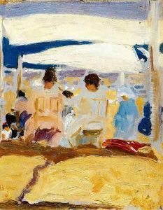 Under the awning (San Sebastian) by Joaquin Sorolla Y Bastida