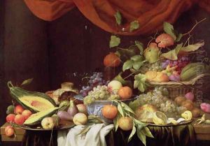 A Still Life of Fruit on a Draped Ledge by Joris Van Son