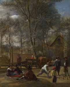 Skittle Players Outside an Inn, dated 1652 by Jan Steen