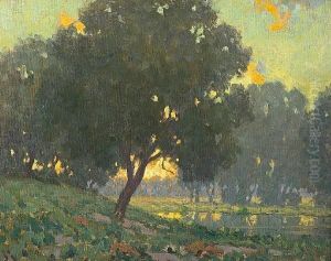 A Peaceful Pond At Sunset by Granville Redmond