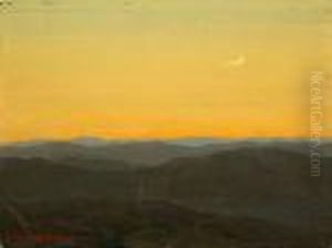 Crescent Moon Over Hilltops At Sunset by Granville Redmond