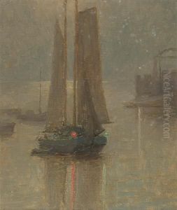 Evening Sails With Red And Green Reflections by Granville Redmond