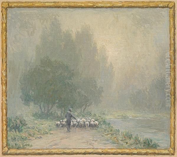 A Shepherd With A Flock Of Sheep - view 1