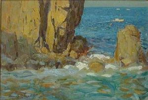 Fishing Boat Off The Rocky Coast Of Catalina by Granville Redmond