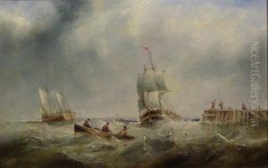 Sailing Vessels Passing A Jetty