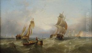 Dutch Fishing Boats And Other Shipping Off The Coast by Henry Redmore