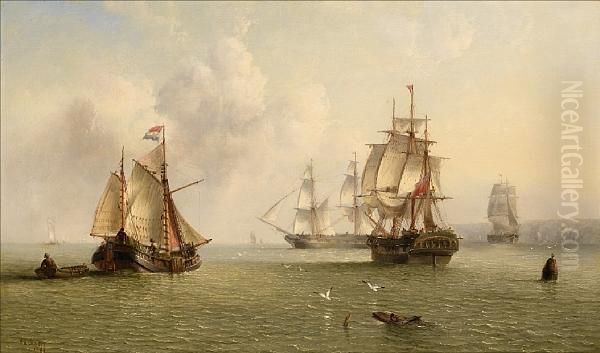 Merchantmen Going About Their 
Trade Off The Northeast Coast Of England, With A Dutch Hoy Further Out 
To Sea - view 1