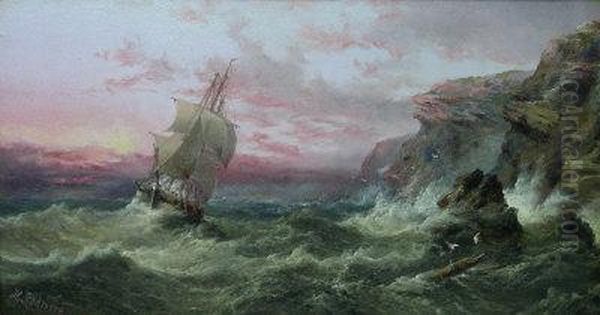 Sailing Vessel Off The Coast In Choppy Seas - view 1