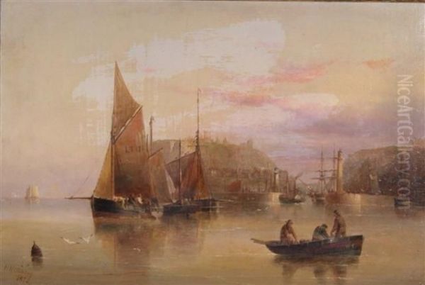 Whitby With Fishing Boats Outside The Harbour - view 1