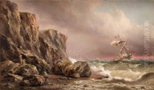 Skepp Med Fyr Samt Vid Kusten by Henry Redmore