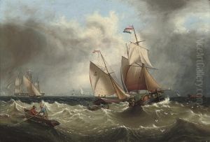 A Pilot Cutter Running Through Congested Waters Offshore