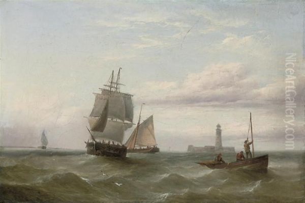A Trading Brig And Other Shipping Before A Fortifiedlighthouse - view 1
