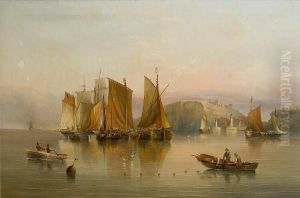 Luggers And Other Commercial Sail In A Flat Calm Off Whitby by Henry Redmore