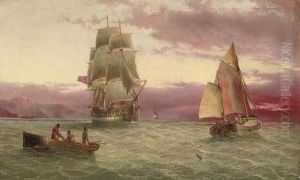 A Royal Naval Two-decker Running Down The Channel Off Cornwall At Dusk