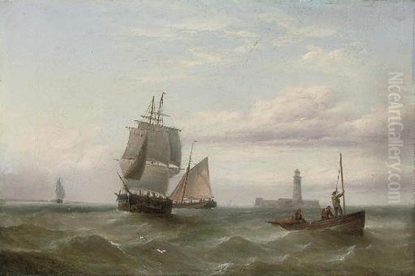 A Trading Brig And Other Shipping Before A Fortified Lighthouse - view 1