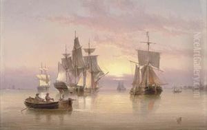 Shipping On The Estuary At Dusk by Henry Redmore