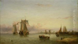 Dutch Sailing Barges Near The Shoreline by Henry Redmore