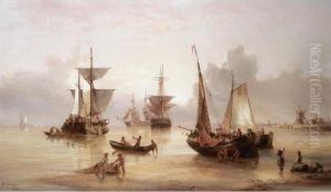 Fishing Boats Off The Shore In A Calm