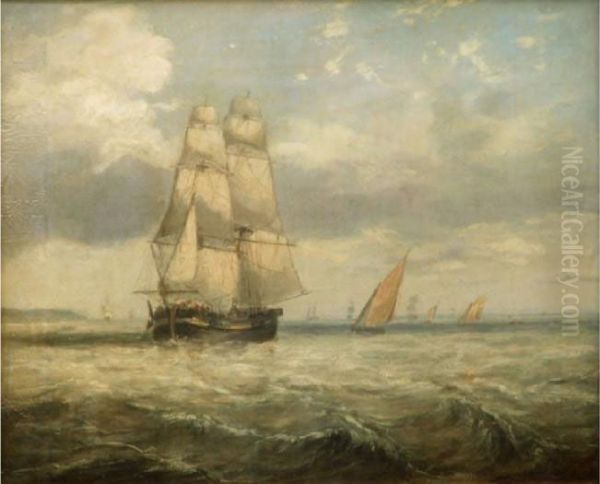 Amerchant Brig And Other Shipping In A Fresh Breeze - view 1
