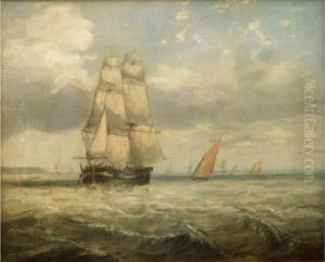 Amerchant Brig And Other Shipping In A Fresh Breeze by Henry Redmore