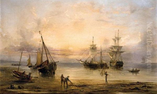 Fishermen Dragging In The Nets At Sunset - view 1