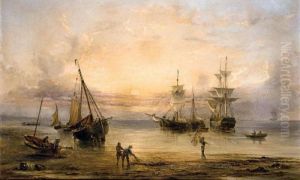Fishermen Dragging In The Nets At Sunset