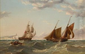 A Merchant Brig Running Up The 
East Coast Past Flamborough Head; A Three-masted Merchantman Off The 
Channel Coast, With A Dutch Hoy Heading Inshore by Henry Redmore