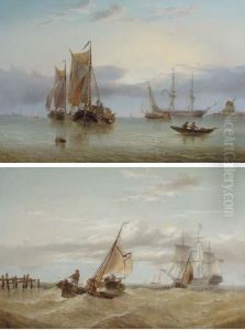 A Naval Two-decker Amidst Barges
Off The Coast; And Hay Barges Andother Shipping In The Estuary by Henry Redmore