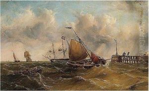 Shipping At A Harbour Entrance by Henry Redmore