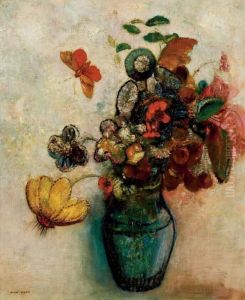 Bouquet De Fleurs Et Papillons by Odilon Redon