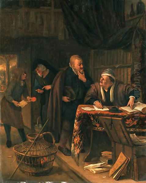 The Rent Day an interior with a lawyer at a table conversing with a client, a clerk offering a sealed document to a lady beyond - view 1