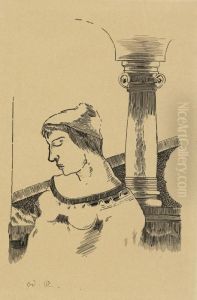 Jeune Femme Pres D'une Colonne by Odilon Redon