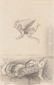 Ange Combattant Un Diable A Queue De Serpent by Odilon Redon