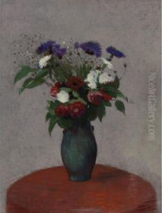 Fleurs Sur Une Nappe Rouge by Odilon Redon