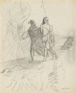 Mephistopheles As A Dog Following Faust And Wagner Home by Odilon Redon