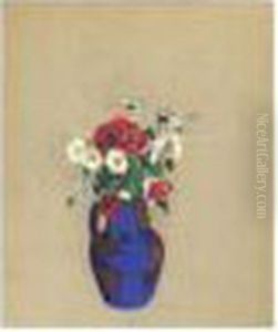 Coquelicots Et Marguerites Dans Un Vase Bleu by Odilon Redon