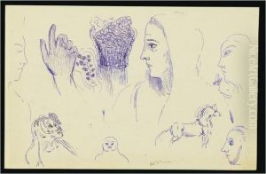 Etudes Avec Visages De Profil by Odilon Redon