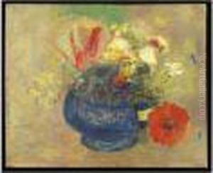 Fleurs Dans Une Coupe Bleue by Odilon Redon